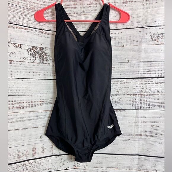 Speedo one piece swimsuit Womens size 10 Power Flex touchback recreational Black - Picture 1 of 11